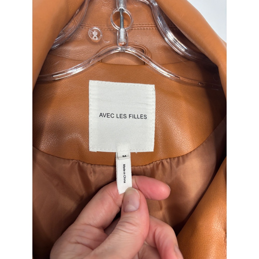 Avec Les Filles Faux Leather Jacket Womens M Brown Excellent Cropped Trench Coat - Picture 9 of 9
